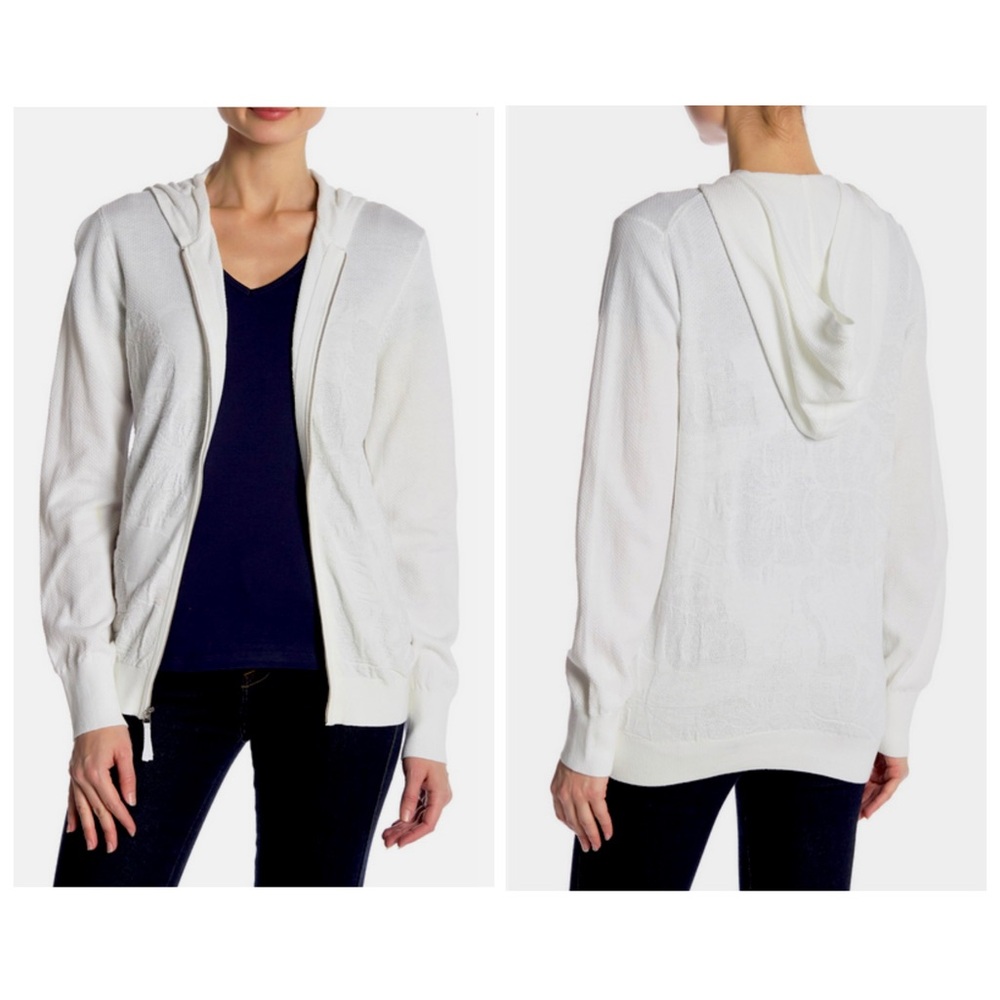 Tommy Bahama Tropical Sea Glass Zip Up Cotton Hoodie White Detail XXS
